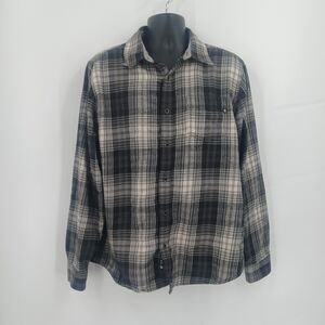 mens Marmot Gray Black Plaid Fleece Lined Flannel Shirt Jacket Size XL